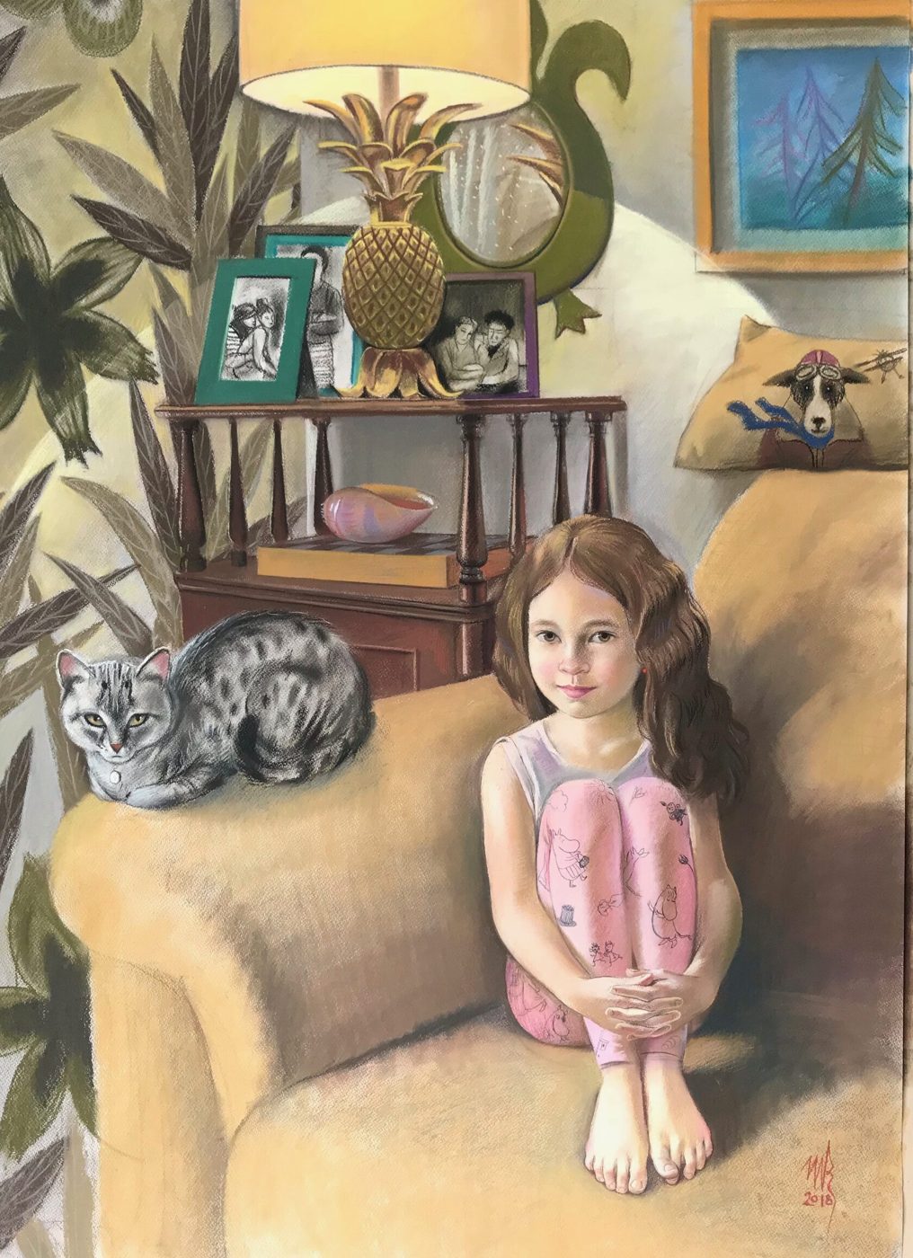 МАРУСЯ В ЗАЗЕРКАЛЬЕ, Бумага/пастель, 100 × 70 см, 2018, художник Наталья Дикунова