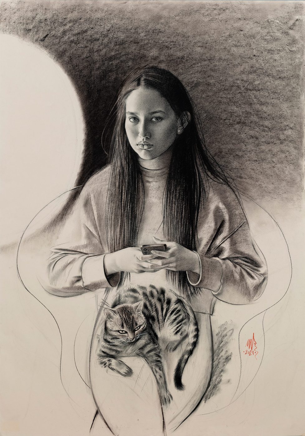 НАТАША, Бумага/уголь, 100 × 70 см, 2021, художник Наталья Дикунова