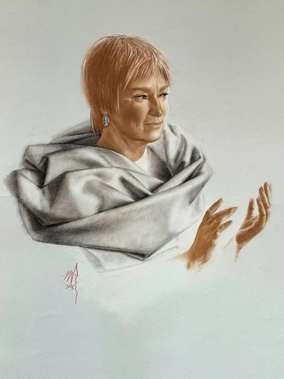 ПОРТРЕТ Н.В. ЗВЕРЕВОЙ, Бумага/сепия/уголь, 70 × 60 см, 2025, художник Наталья Дикунова