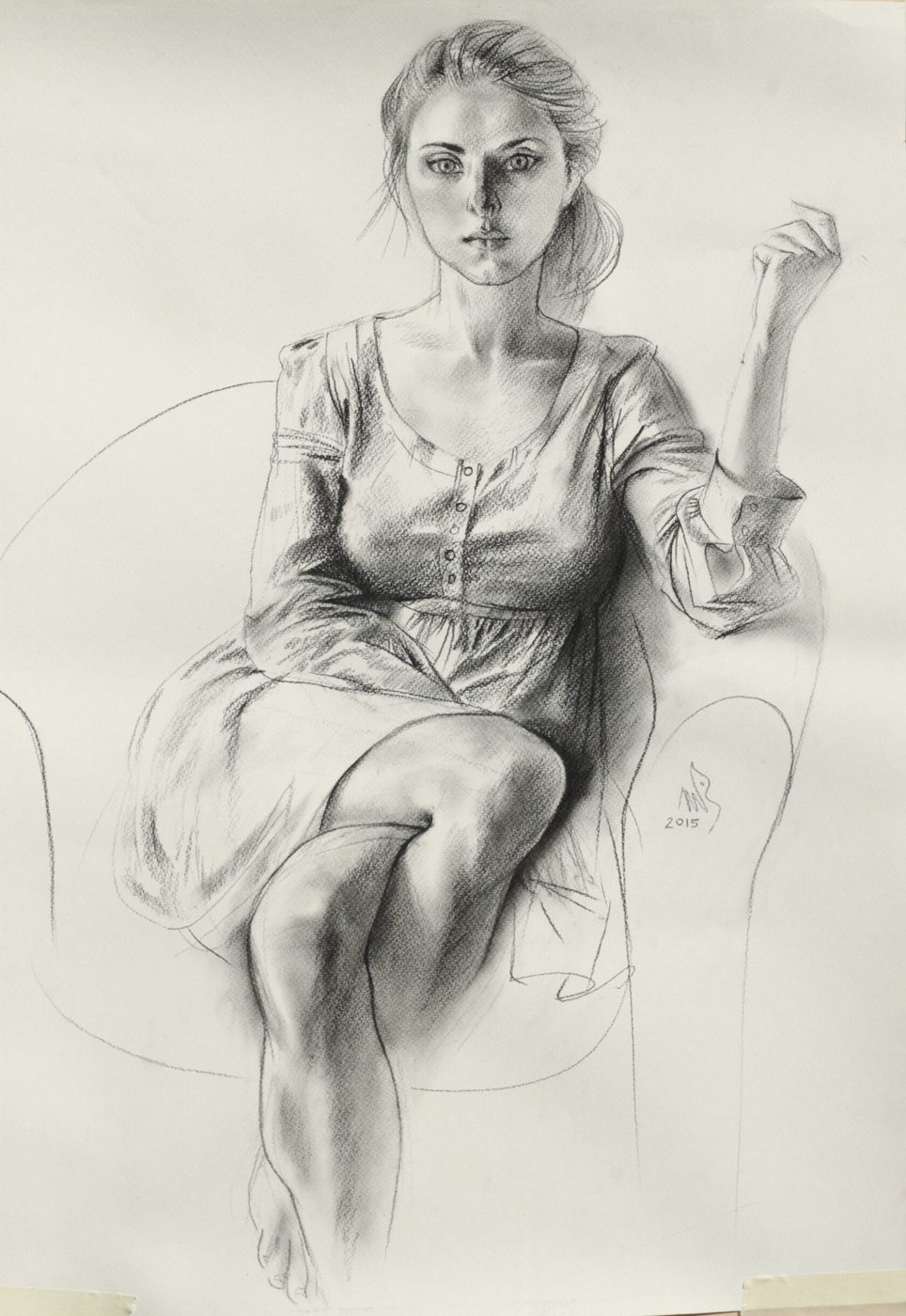 ЖЕНЯ из серии «красивые мамы», Бумага/уголь, 60 × 50 см, 2015, художник Наталья Дикунова