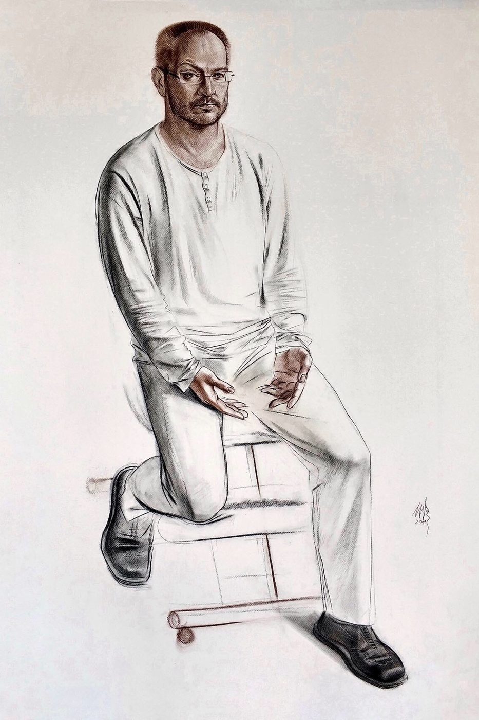 ДОКТОР А. КРИВО, Бумага/сепия/уголь, 100 × 70 см, 2019, художник Наталья Дикунова