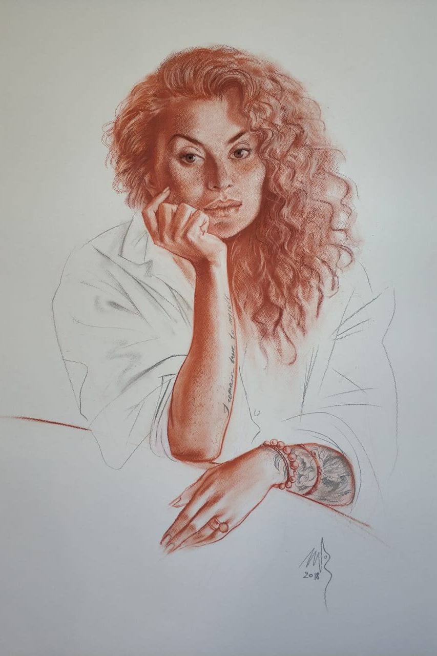 АННА из серии «красивые мамы», Бумага/сангина/уголь, 80 × 60 см, 2018, художник Наталья Дикунова
