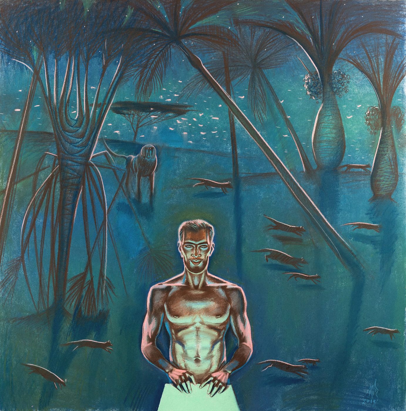 АНТИЧНЫЙ УЖАС 2, Бумага/пастель, 80 × 75 см, 2019, художник Наталья Дикунова