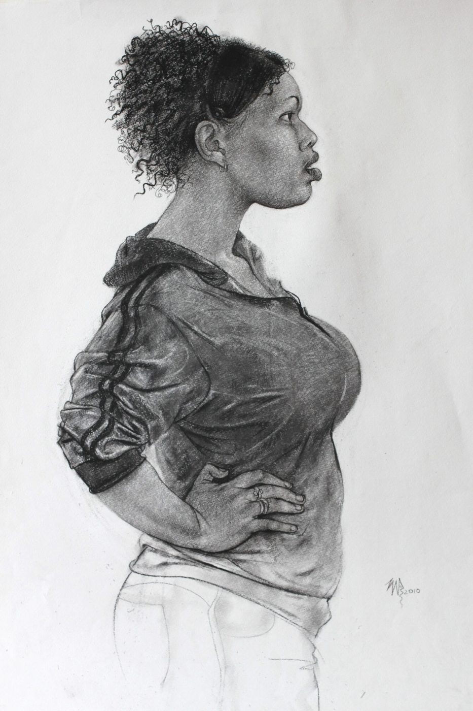 ЭЛЯ из серии «красивые мамы», Бумага/уголь, 70 × 50 см, 2010, художник Наталья Дикунова