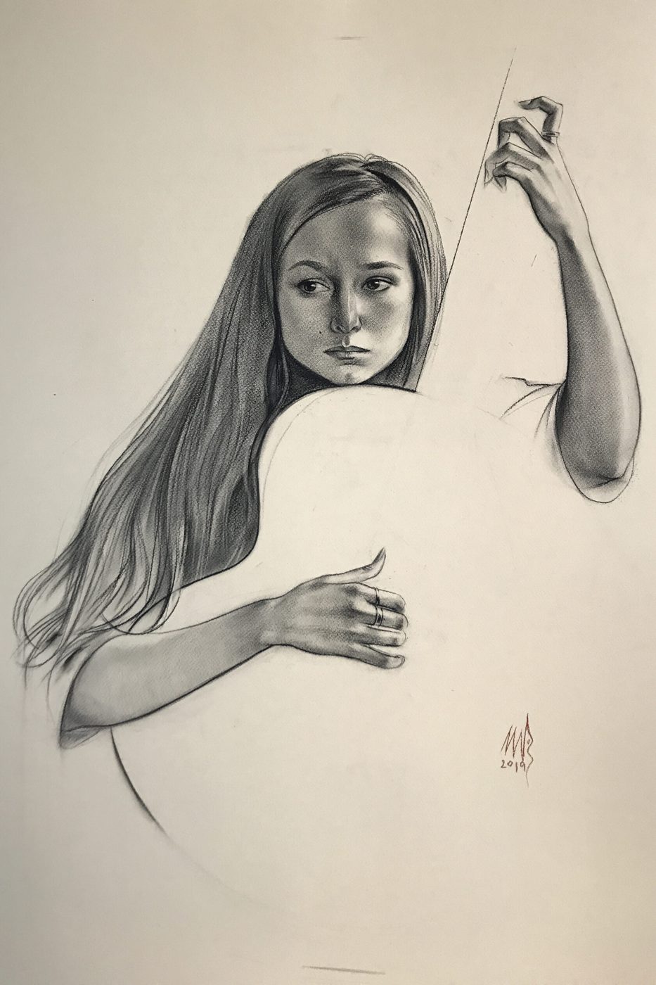 ЛЕРА, Бумага/уголь, 60 × 45 см, 2019, художник Наталья Дикунова