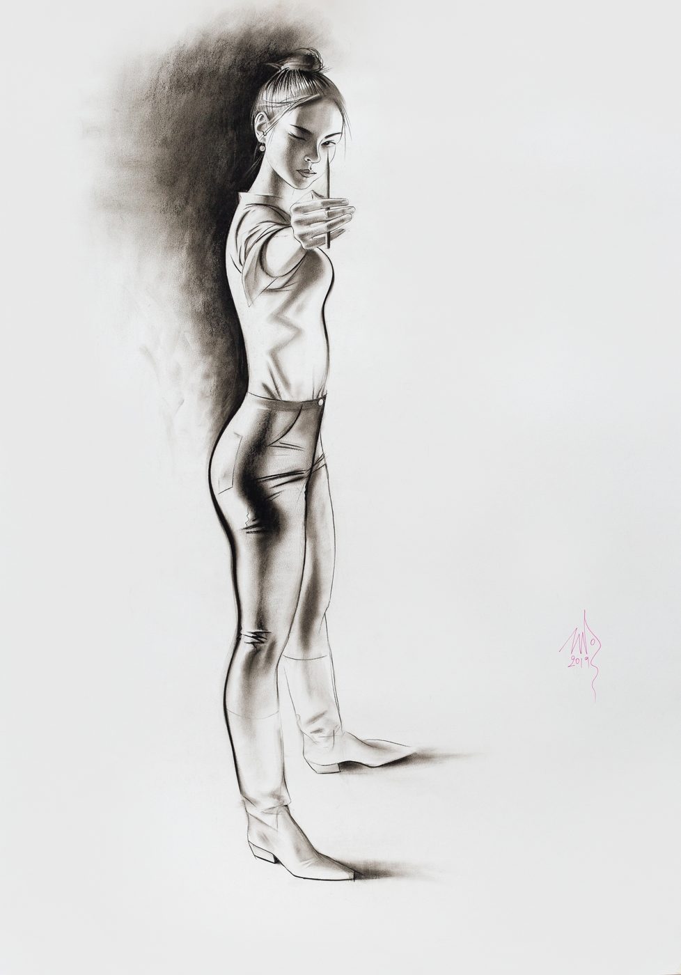 ВЫСТРЕЛ, Бумага/уголь 80 × 60 см, 2019, художник Наталья Дикунова
