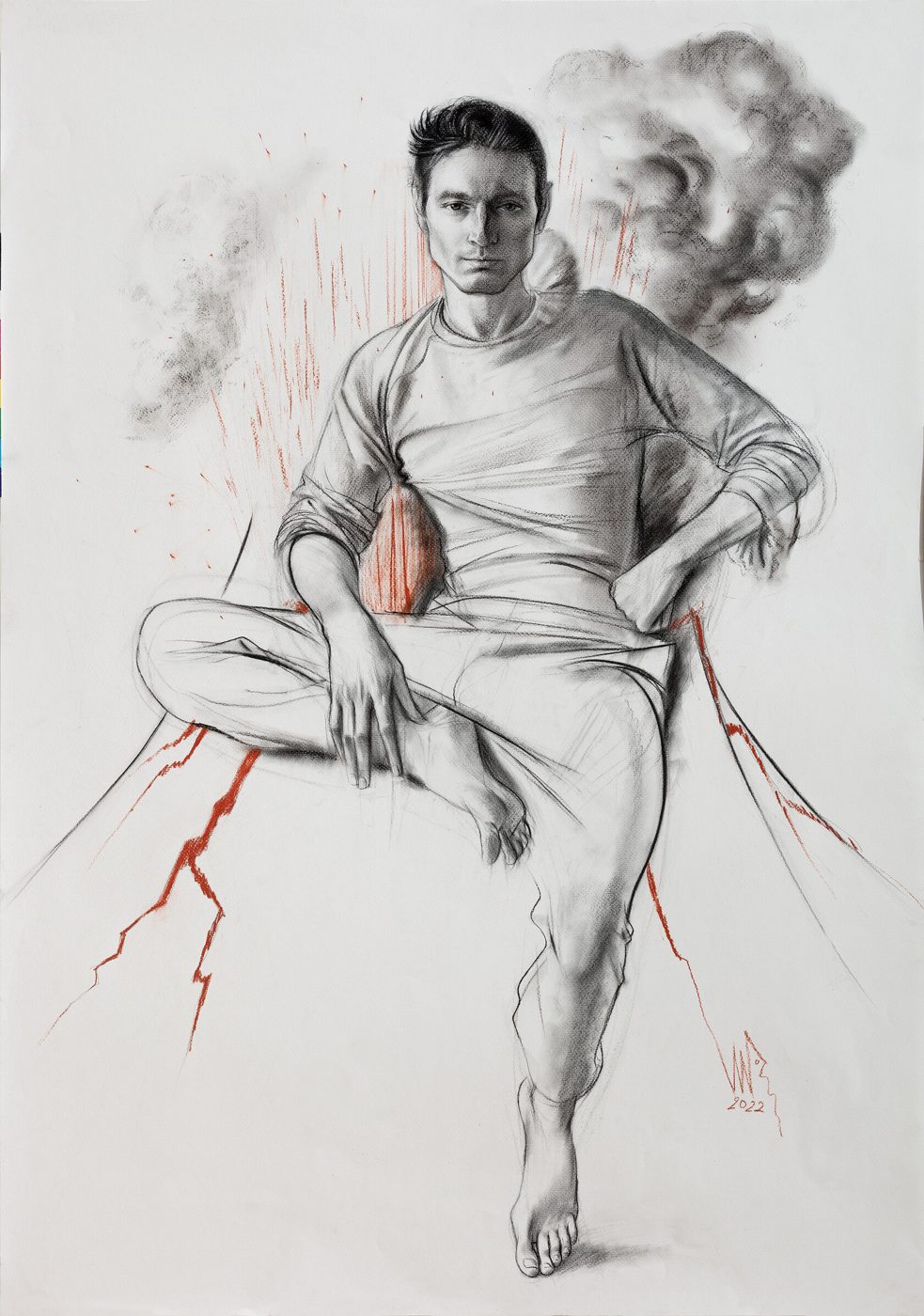 ПОРТРЕТ АКТЕРА АЛЕКСЕЯ ФИЛИМОНОВА, Бумага/уголь, 100 × 70 см, 2022, художник Наталья Дикунова