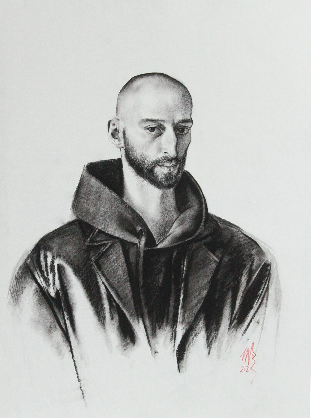 РОМАН, Бумага/уголь, 65 × 50 см, 2021, художник Наталья Дикунова