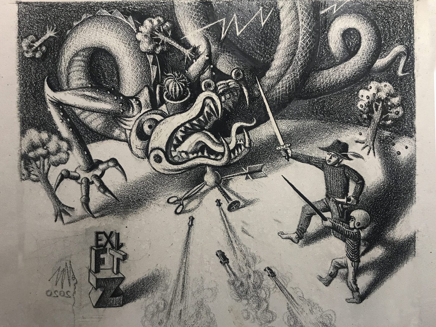 EX LIBRIS F&amp;T, Литография 8 × 12 см, 2020, художник Наталья Дикунова