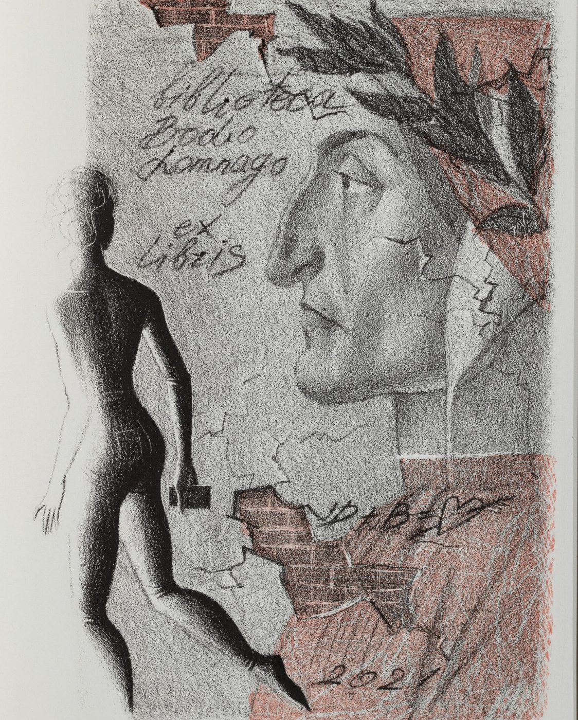 Ex libris biblioteca Bodio Lomnago. Dante, Литография, 18 × 12 см, 2021, художник Наталья Дикунова